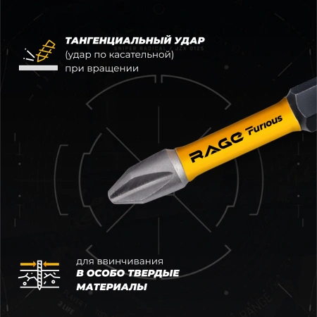 Биты ударные торсионные для шуруповерта PH2 x 50 мм 2 шт. RAGE Furious (554270); УТ-00000442